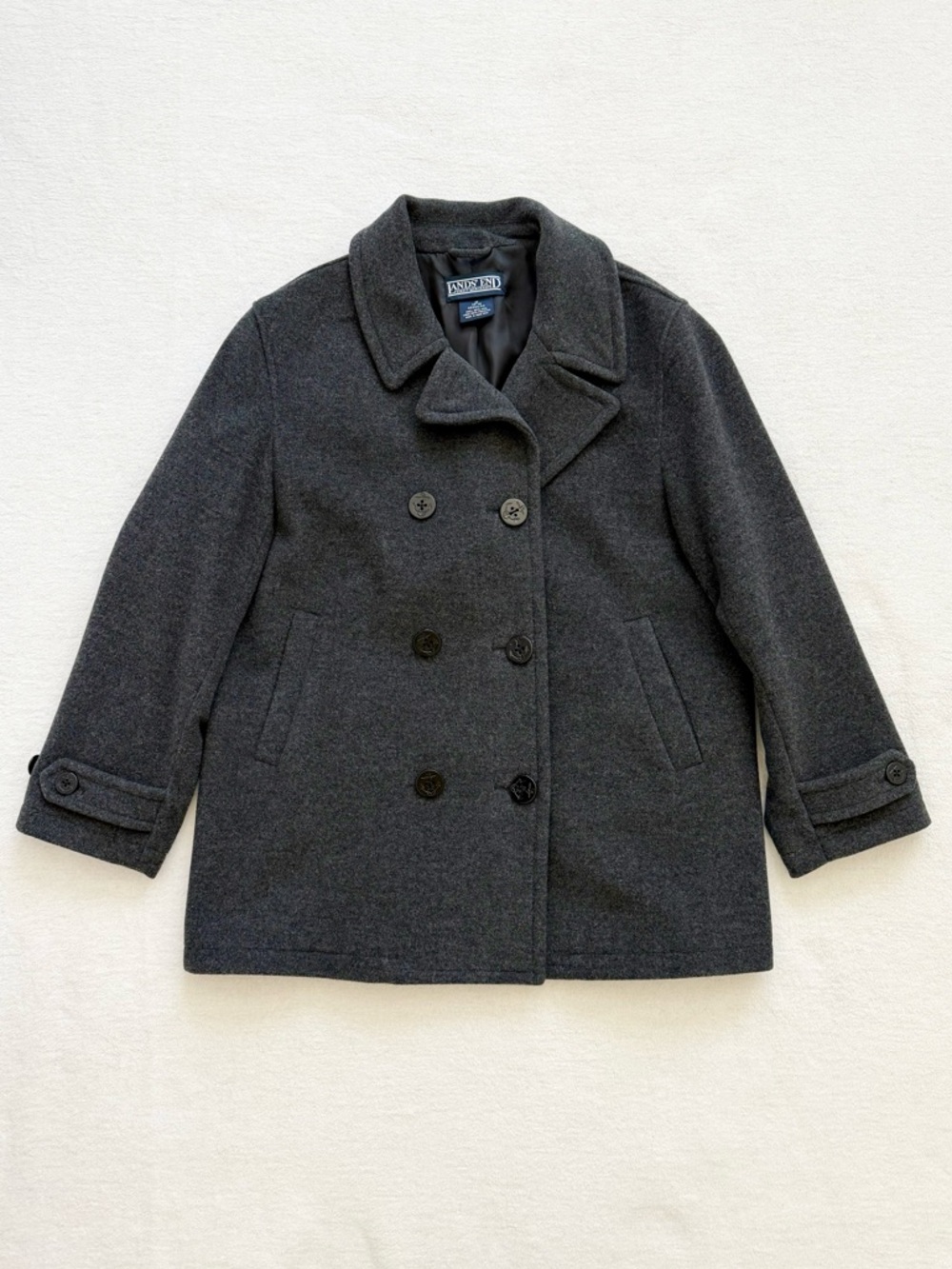 Lands' End Gray Double Breasted Wool Peacoat Size M